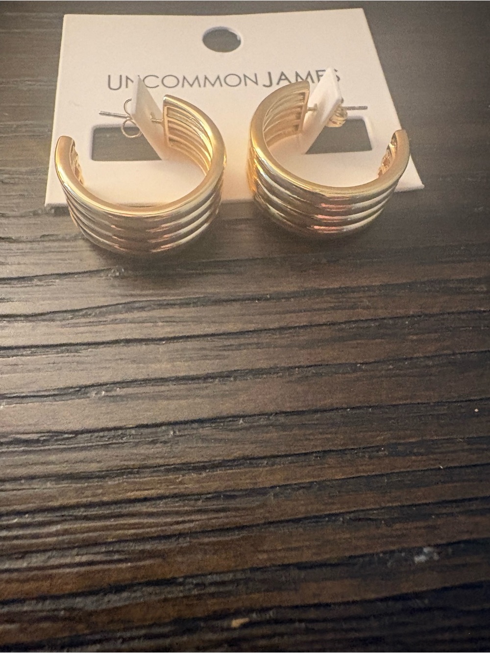 NEW Uncommon James Gold Art Deco Hoop Earrings - Picture 4 of 4